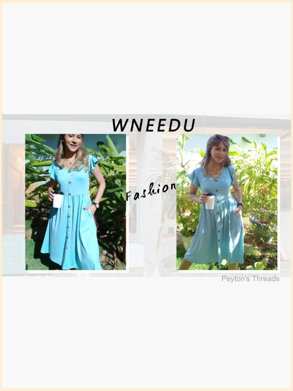 Women's Cap Sleeve V-Neck A-Line Swing Dress with Pockets - Casual Summer - Picture 6 of 7